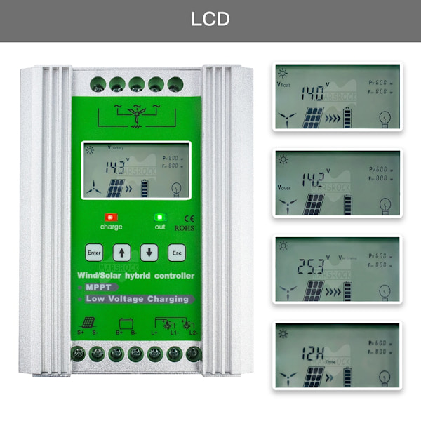 1400W 10A-30A MPPT Vind Solhybrid Controller - 12V/24V Dump Load Wind 300W Solar 250W