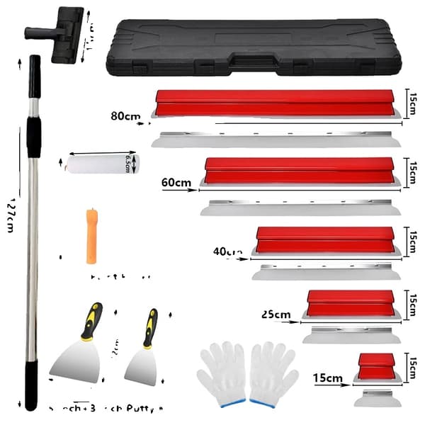 Gipsplade Skimming Blade Sæt, Rustfrit Stål Blade, Komfortabelt Greb, Rød 5Pcs Sæt