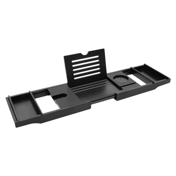Badekar Opbevaringshylde, Justerbart Design, Holdbar Bambus Konstrukt, sort