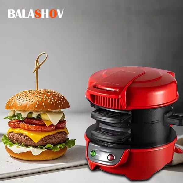 Burger Maker, Non-Stick Plader, Kompakt Design, 220V, 800W, EU, Rød, Rød, EU