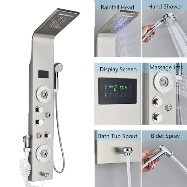 LED Brusearmatur, Digital Display, Vandfaldsbruser F