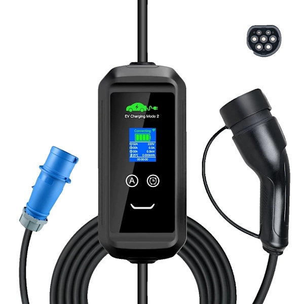 Bærbar Type 2 EV Oplader, 32A Justerbar, 7.2KW med LCD Skærm,APP 32A 1P 7,2KW 5m APP 32A 1P 7.2KW 5m APP 32A 1P 7.2KW 5m