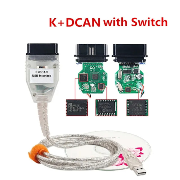 BMW K DCAN Switch, OBDII Diagnostisk Kabel, USB Interface, Med Switch With Switch With Switch