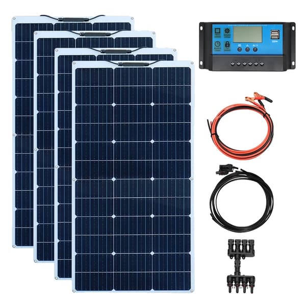Solpanelssats, 200W flexibla paneler, kompatibilitet med 12V-batteri, 400W Kit