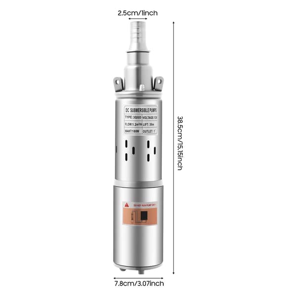 Sukellusvesipumppu, 30m nostokorkeus, 20L/min virtausnopeus, 12V, Hopea, EU
