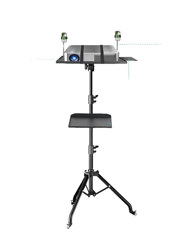 Projektorstand, Justerbar højde 23 til 63 tommer, Robust metal konstruktion, 145 cm med hjul