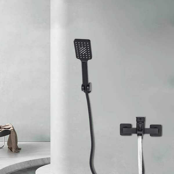 Moderne vægmonteret badekararmatur, dobbelt funktion, sort finish, sort