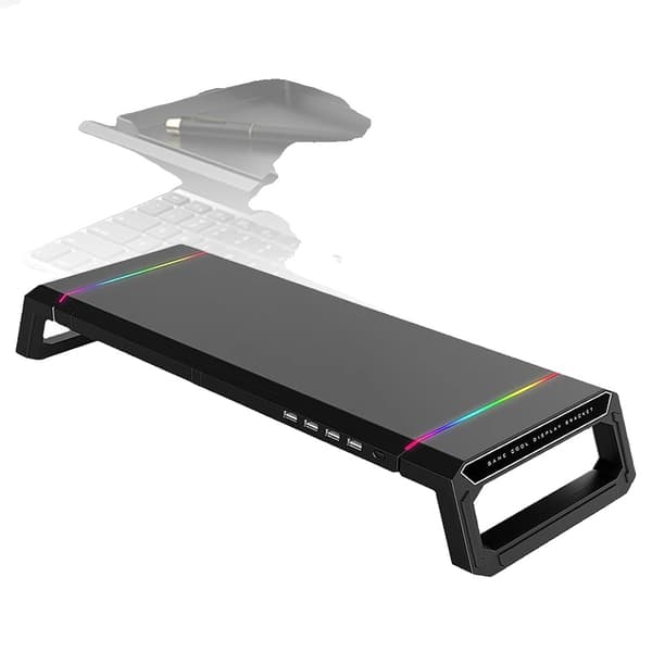 Monitorstand, Ergonomisk Design, Ekstra Opbevaring, Sort