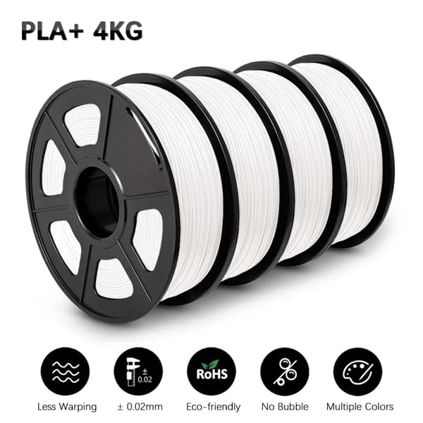 3D-printer filament, holdbar PETG og PLA, miljøvenlig, PLAPLUS Hvid 4Ruller
