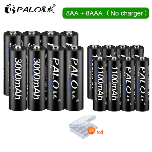 Uppladdningsbara Batterier, 3000mAh Kapacitet, Laddare Ingår, 8AA AAA