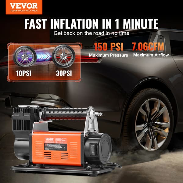 Bärbar Däckpump, 150 PSI Maxtryck, 185 L/MIN Luftflöde, YD-127