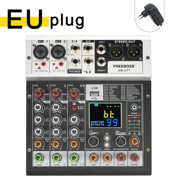 Bluetooth Audio Mixer, 4 Kanaler, 99 DSP Effekter, EU STIK
