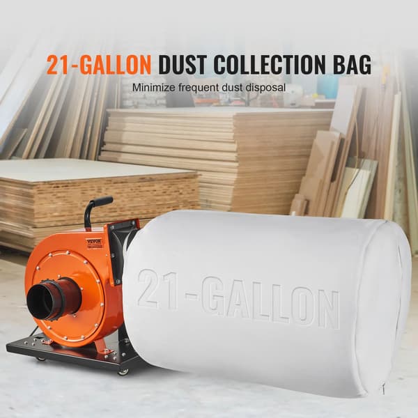 Dammsamlare, 537 CFM luftflöde, 21-gallons dammsamlingspåse