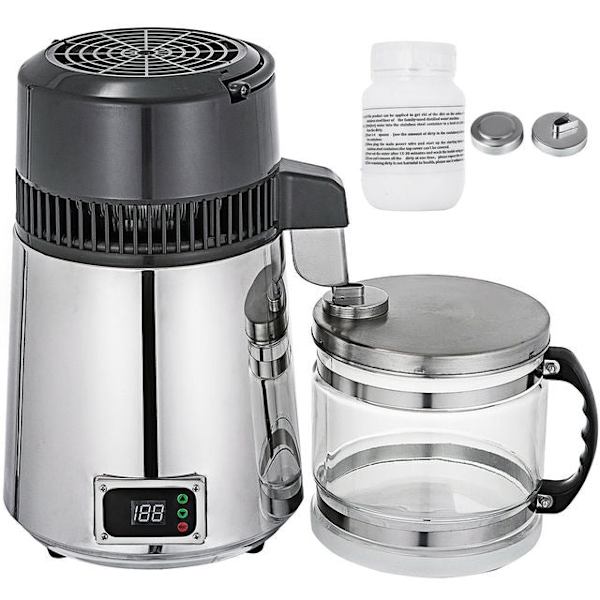 4L Vanddestillator Renere - Dobbelt Temp Visning, Overophedning Beskyttelse, BPA-Fri Plastik Silver