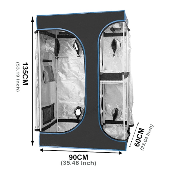 Indendørs Grow Telt 90x60x135cm, Reflekterende Mylar, Flere Ventiler,90X60X135CM 2IN1 90X60X135CM 2IN1 90X60X135CM 2IN1