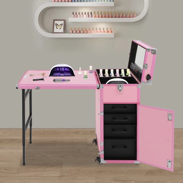 Makeupväska Trolley, Fällbar Design, Gott om Förvaring, Rosa