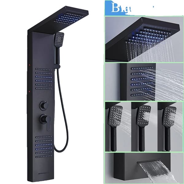 LED Duschpanel, 4/5 Stegs Duschfunktion, Väggmonterad Design,Svart-F-6004