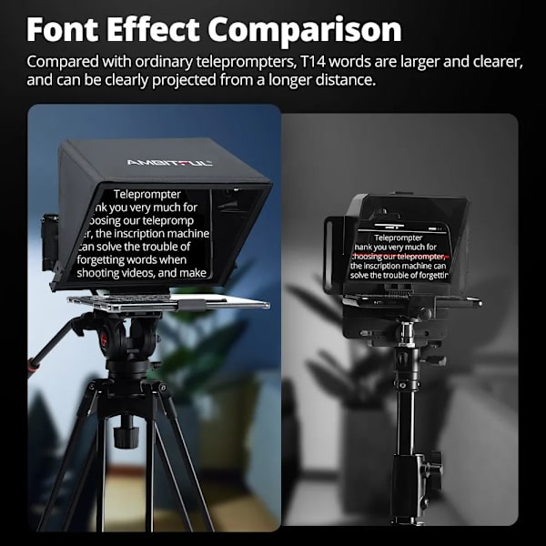 Teleprompter, Foldbart Design, Smartphone & DSLR Kompatibilitet, T14