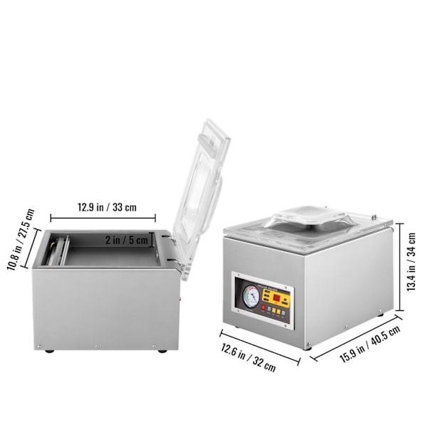 Livsmedels Vakuumförpackningsmaskin - 120W Vakuum Pump, Multifunktionell Kontrollpanel, Transparent Glaslock & Nödstopp-knapp