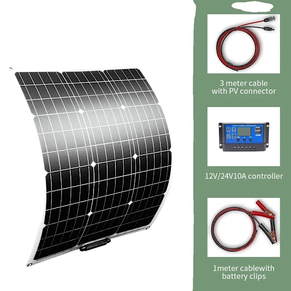 Effektivt 100W Flexibelt Solpanel Kit, 12V/24V 10A Kontroller, Enkel Installation,100w Solarkit 100W Solar kit 100w Solar Kit