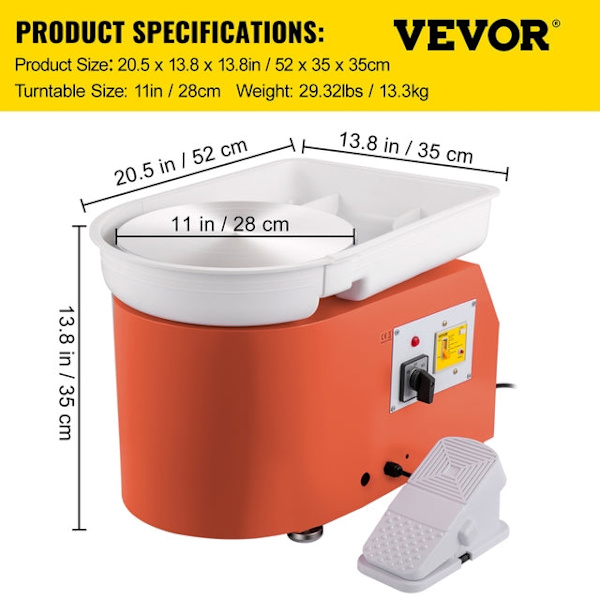Saviratas Kone - 11" Kääntöpöytä, 350W Moottori, Jalkapedaalin Säätö & Maasulku Suojaus Orange