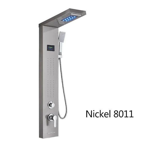 LED Brusepanel, Dobbelt Vandfald & Regnvejr Tilstande, Digital Temperatur Display,Nickel 8011 Nickel 8011 Nickel 8011