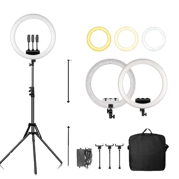 Ring Light, Dæmpbar Lysstyrke, 360° Rotation, 184cm Tripod Hvid