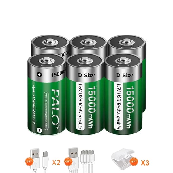 Uppladdningsbart D-storleksbatteri, Typ-C USB-laddning, Li-jonbatterier