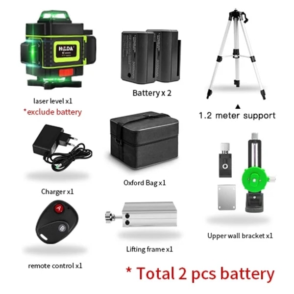 16-linjers laseravståndsmätare, hög precision, komplett kit med tillbehör,4D Batteri X2 SET 11 4D Battery X2 SET 11 4D Battery X2 SET 11