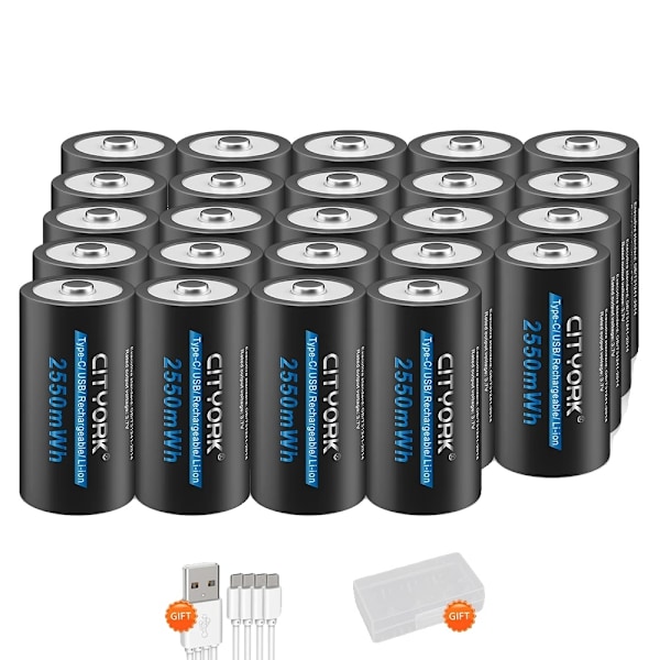 Uppladdningsbart 3,7V CR123A-batteri, kapacitet på 2550mWh, USB Type-C-laddning,24 stycken 24PCS 24PCS
