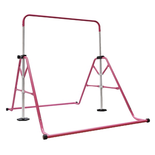 Gymnastikstång, Justerbar Höjd, Stål Konstruktion, Kompakt och Fällbar, Rosa