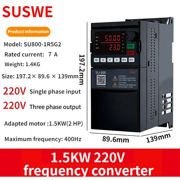 Variabel frekvensomriktare (VFD), 0,75KW till 5,5KW, Dubbel inmatnings-/utmatningsspänning,1,5KW 220V 1.5KW 220V 1.5KW 220V