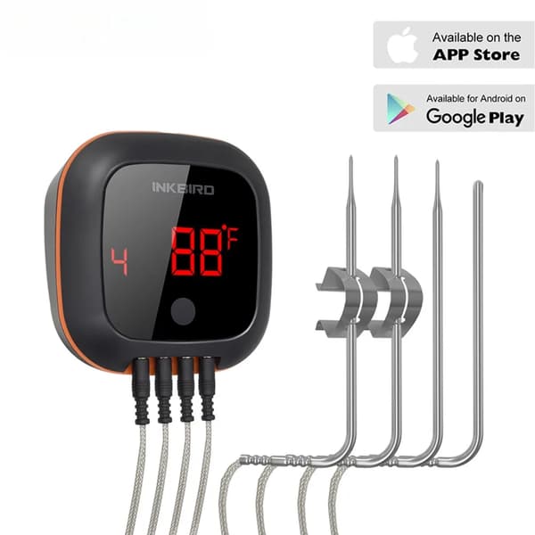 Trådløs BBQ-termometer, Bluetooth-kompatibel, op til 6 prober, 4XS med 4 sensor