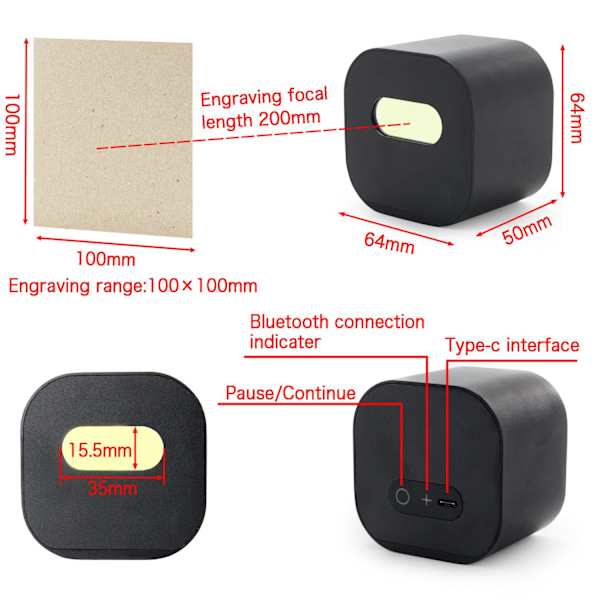 Mini Lasergravering Maskin, 1,6W Effekt, Bluetooth Anslutning