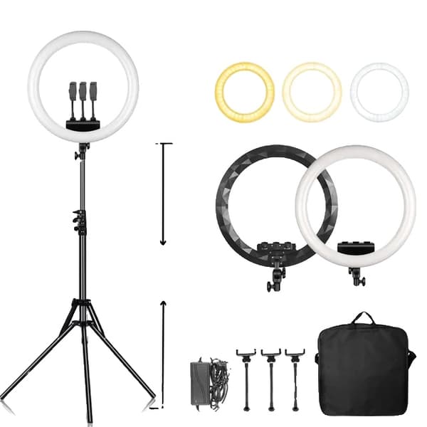 Ring Light, Dæmpbar Lysstyrke, 360° Rotation, 184cm Tripod Sort