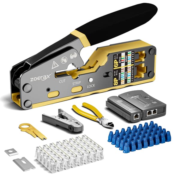 ZoeRax Crimp Værktøjssæt, 8 i 1 Multifunktion, Inkluderer Kabeltester, Cat6 Kit