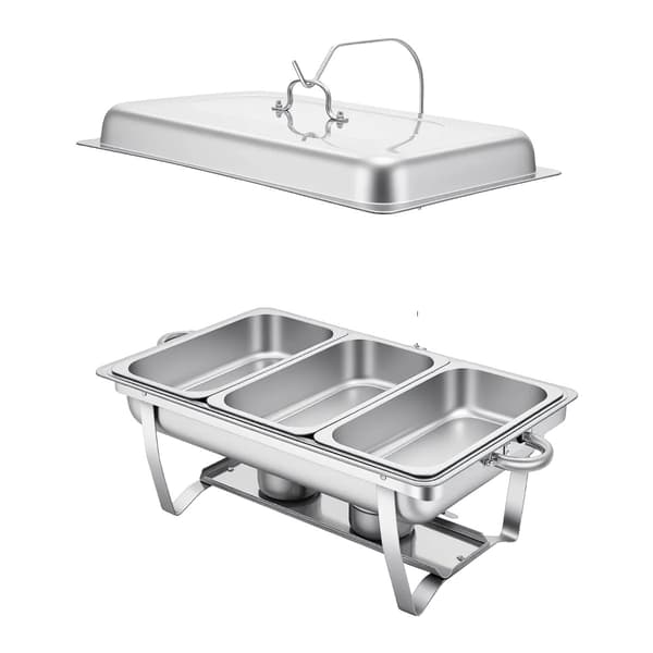 Chafing Dish, 3-kompartment madvarmer, rustfrit stål design, Sølv