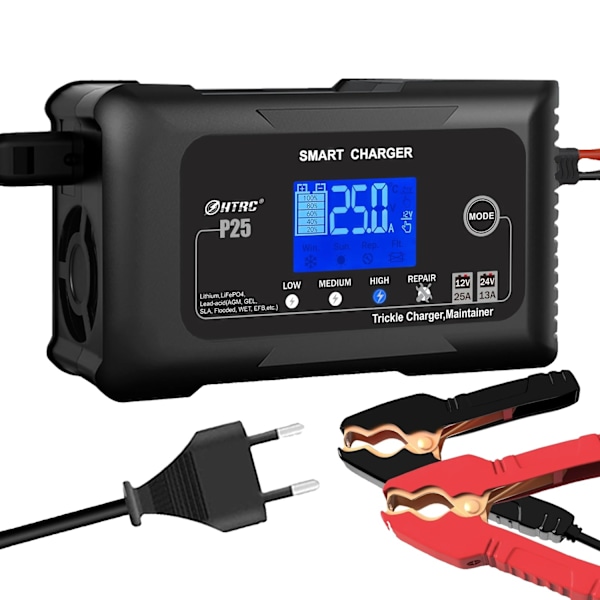 Fuldt Automatisk Bilbatteri Oplader, 12V/24V Output, Avanceret Reparationsfunktion,25A-EU Stik 25A-EU Plug 25A-EU Plug