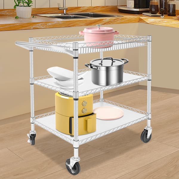 Serveringsvogn, 3 hylder, moderne design, Sølv