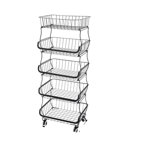 Opbevaringskurv, 5-lags design, holdbart kulstofstål, sort