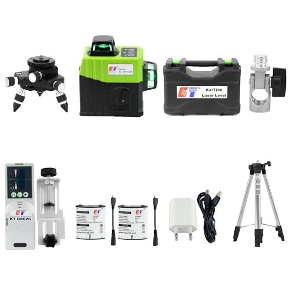 3D5 Laser Niveau, 12 Linjer, Selvnivellerende med 360-graders Rotation,Grøn Laser Stativ Green Laser Tripod Green Laser Tripod