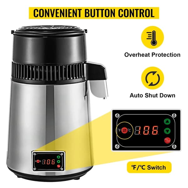 VEVOR Vattendestillator, 4L Kapacitet, Temperaturkontrollerad, 750W Effekt