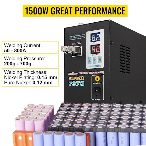 Punktsvetsare för 18650 Litiumbatteripaket - 1500W LED-belysning, Dubbel Digital Display & Dubbelpulssvetsmaskin