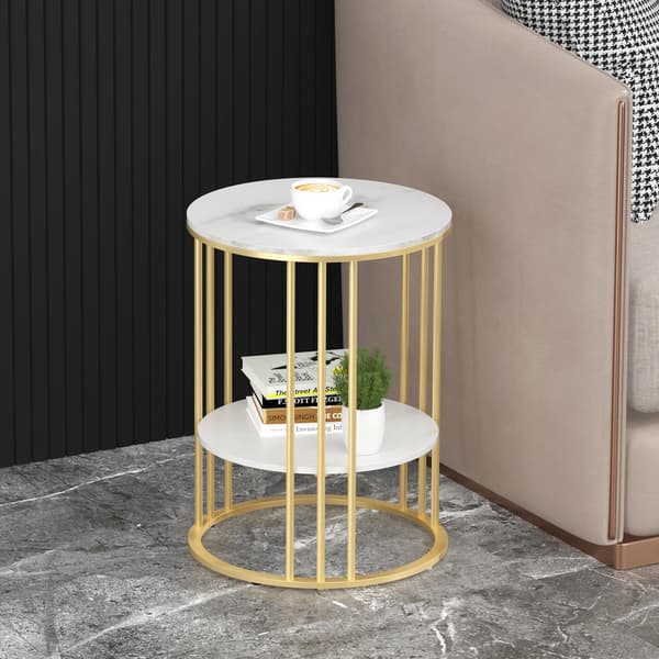 Accentbord, Moderne Design, To-niveau Opbevaring, Guld