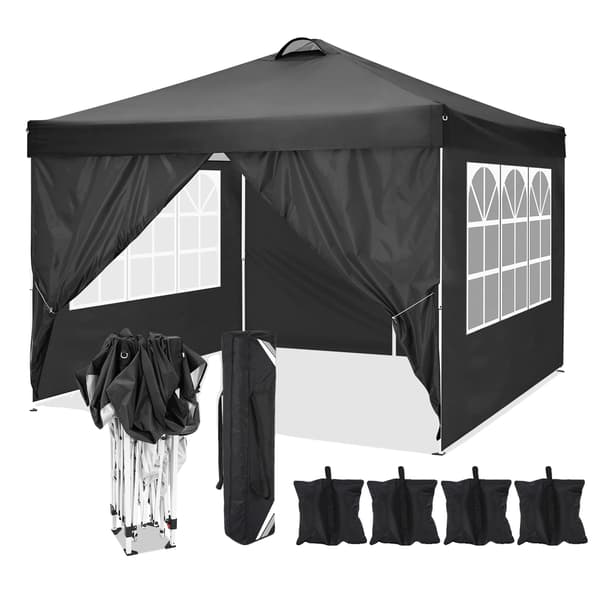 Folding Gazebo, 3 x 3 m, Vandtæt, 4 Sidevægge, Sort