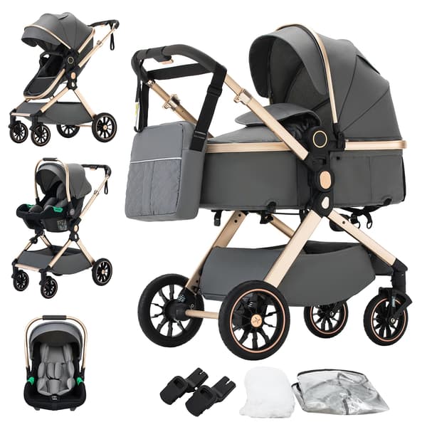 Barnvagn, Hög Landskap, Sammanfallande Design, mörkgrå
