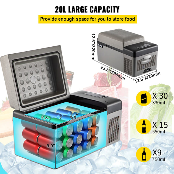 Auton jääkaappi, 20 litran tilavuus, kannettava ja kompressori teknologia, 20L 20L 20L