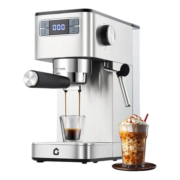 Espresso Maskine, 15-Bar Tryk, Justerbar Dampstav, Sølv
