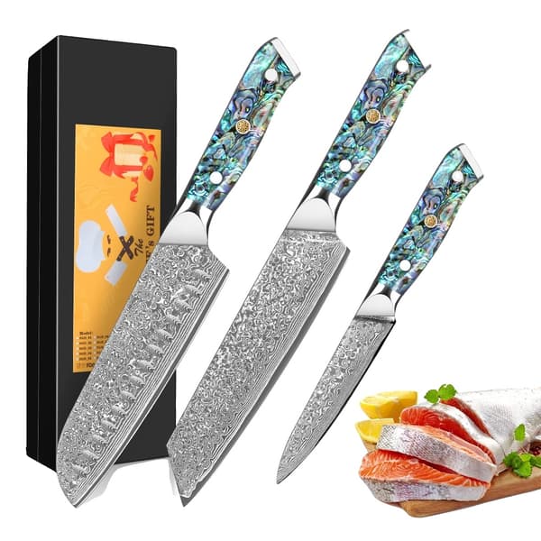 Køkkenkniv Sæt, Damascus Stål Materiale, Miljøvenlig, 3PCS