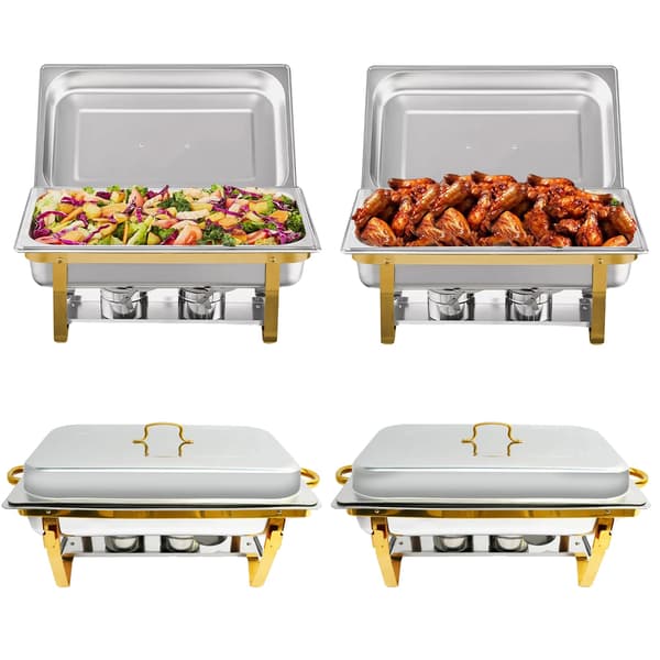 Chafing Dish, Dubbelbränslesystem, Elegant Design i Rostfritt Stål, 4Pack, 9 tum-a